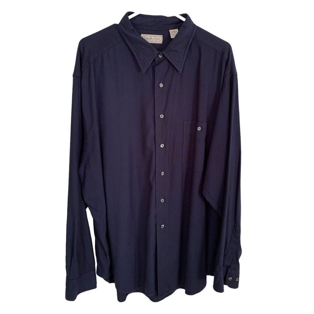 Murano Long Sleeve Button Down Shirt Men's XXL Vintage Navy Blue Cotton Rayon